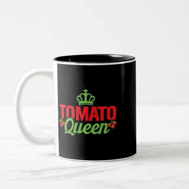 Tomato Queen Red Tomatoes Planter Farmers Two-Tone Coffee Mug (Left)