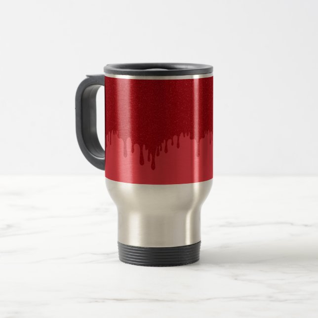 Tomato-Red Drip Travel Mug – Custom Bulk Promo (Front Left)