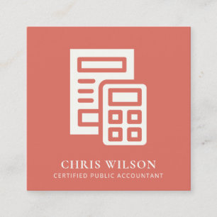 TOMATO RED MODERN CALCULATION ICON ACCOUNTING TAX SQUARE BUSINESS CARD