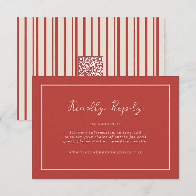 Tomato Red QR Code Wedding RSVP Enclosure Card (Front/Back)