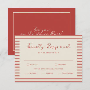 Tomato Red Striped Wedding RSVP Card