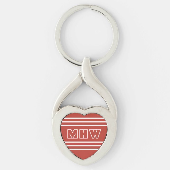 Tomato Red Stripes custom monogram key chain (Front)