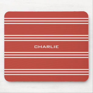 Tomato Red Stripes custom monogram mousepad