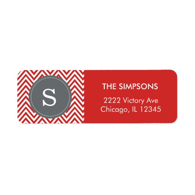 Tomato Red White Chevron Custom Name Grey Monogram (Front)
