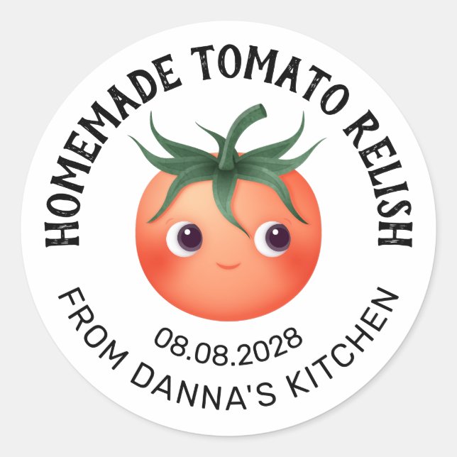 Tomato Relish canning label with baby tomato (Front)