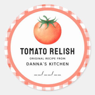 Tomato Relish canning label with chequered design