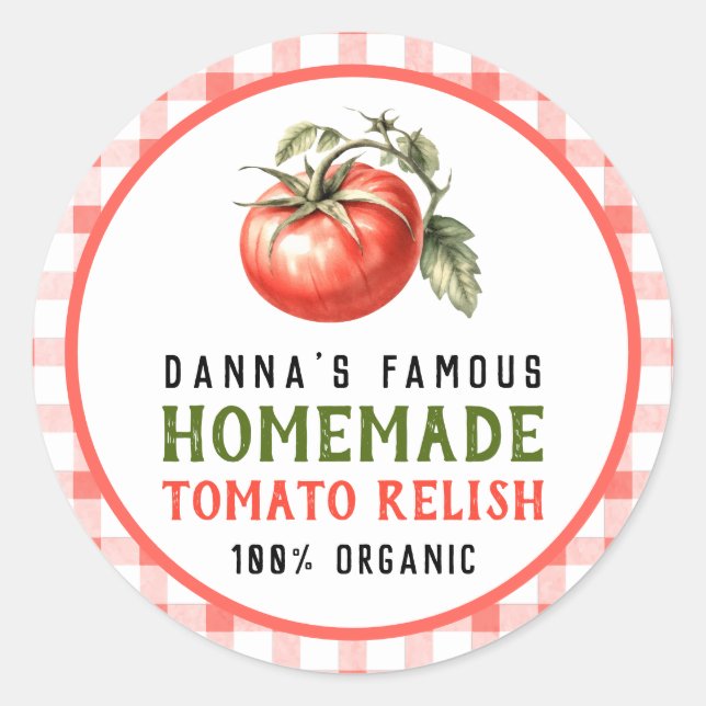 Tomato Relish label with red tomato farm look (Front)
