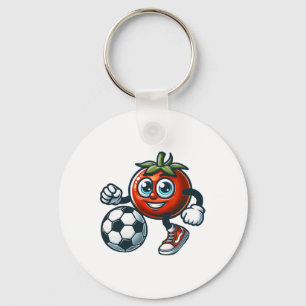 Tomato Soccer Player Cute Cartoon With Footbyll  Keychain