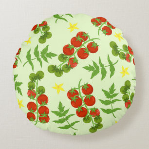 Tomato Tango: Vintage Vegetable Print Round Pillow