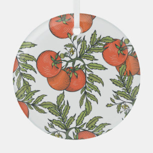 Tomato Vintage: Farm Market Illustration. Glass Ornament
