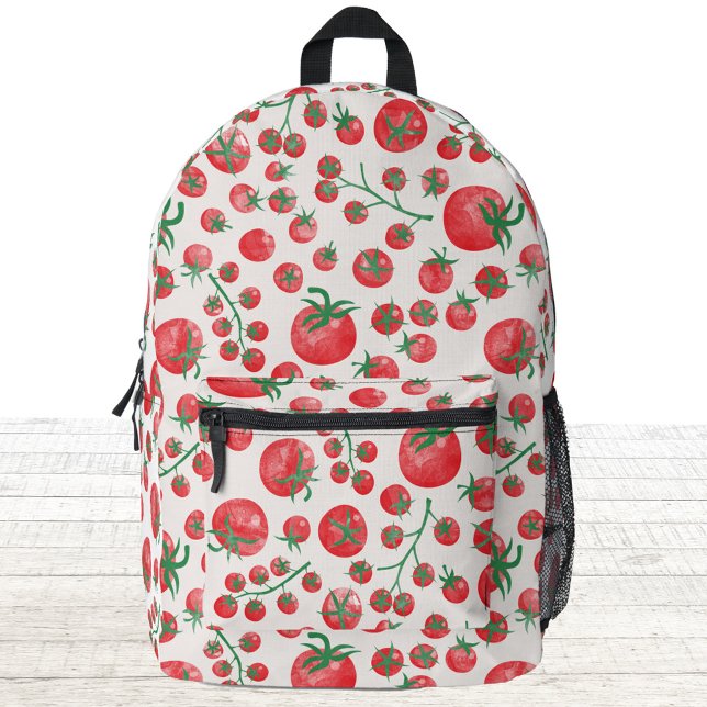 Tomato Watercolor Mediterranean Food Pattern Printed Backpack (Fun watercolor tomato Mediterranean backpack)