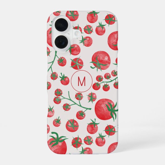 Tomato Watercolor Mediterranean Monogram Initial iPhone 16 Case (Back)