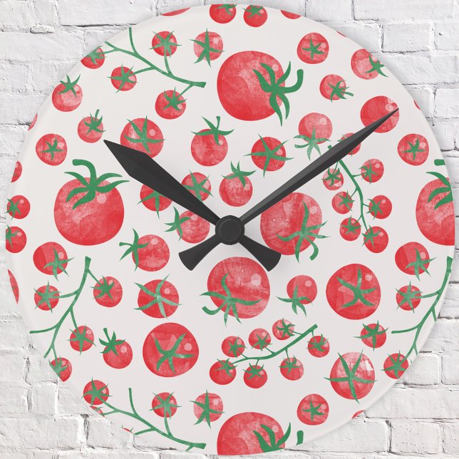 Tomato Watercolor Mediterranean Round Clock (Fun watercolor tomato Mediterranean pattern wall clock)