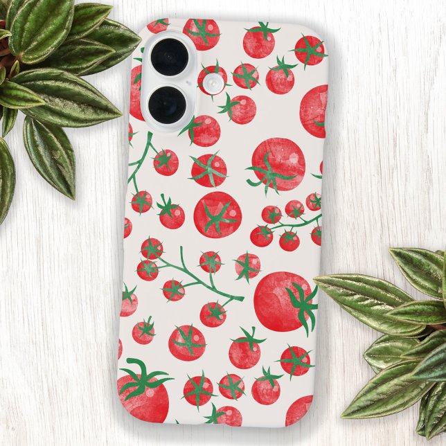 Tomato Watercolor Mediterranean Summer Pattern Case-Mate iPhone Case (Fun Mediterranean summer watercolor tomato pattern cell phone cover)