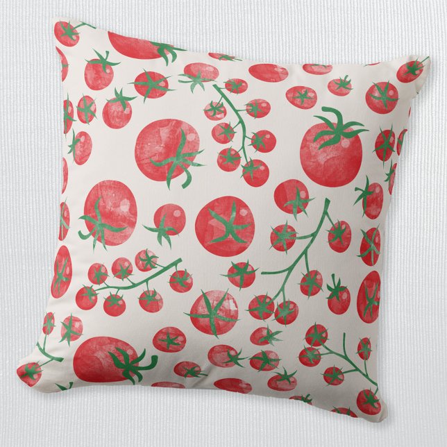 Tomato Watercolor Mediterranean Throw Pillow (Fun watercolor tomato Mediterranean pattern throw pillow)