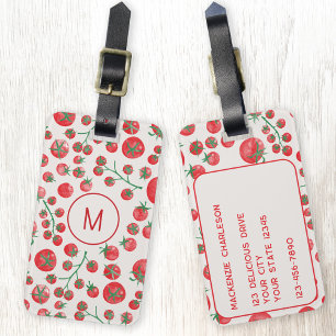 Tomato Watercolor Monogram Initial Personalized Luggage Tag