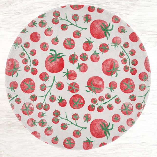 Tomato Watercolor Pattern Cutting Board (Fun Mediterranean summer watercolor tomato pattern cutting board)