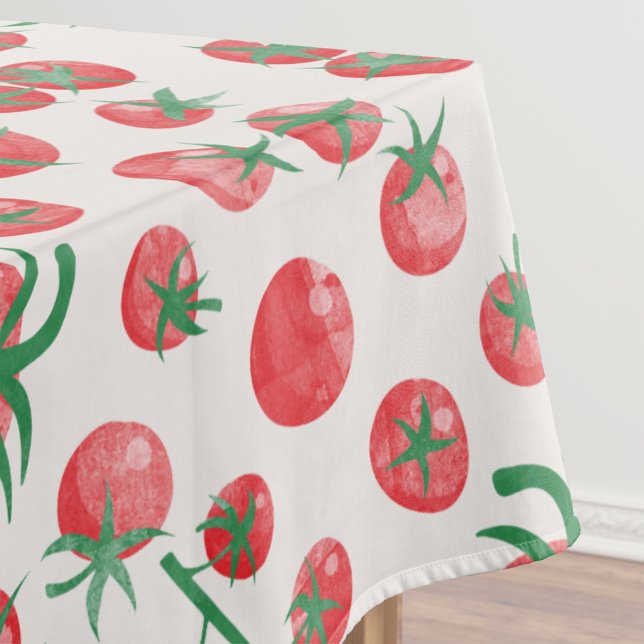 Tomato Watercolor Pattern Tablecloth (Modern watercolor tomato pattern Mediterranean summer tablecloth)