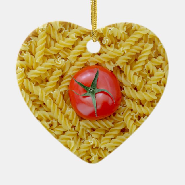 Tomato with fusilli pasta ceramic ornament (Front)