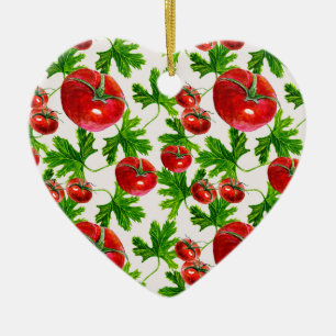 Tomato with Leaves Pattern Ceramic Ornament