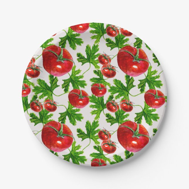Tomato with Leaves Pattern Paper Plate (Front)