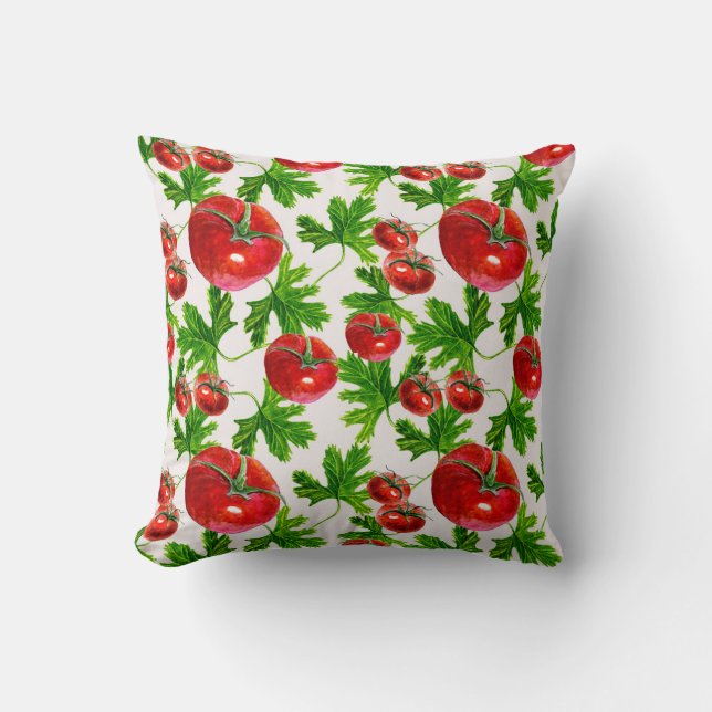 Tomato with Leaves Pattern Throw Pillow (Front)