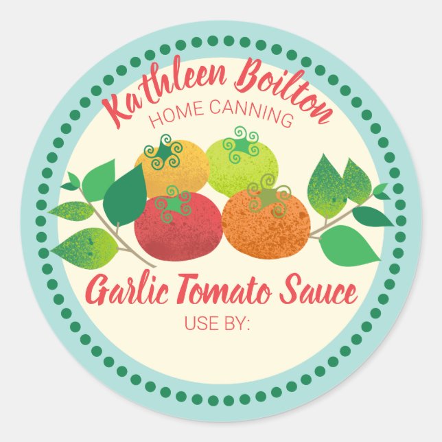 Tomatoes basil tomato sauce home canning classic round sticker (Front)