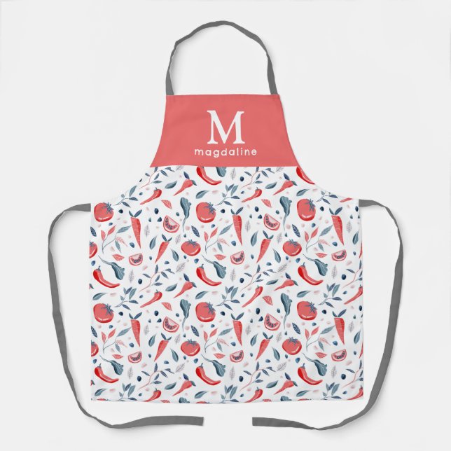 Tomatoes Carrots Pattern Monogram Name Vegetable Apron (Front)