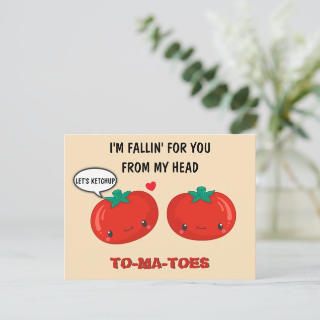 Tomatoes In Love Cute Romantic Valentine's Day Postcard (Standing Front)