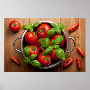 Tomatoes With Basil In Colander Poster