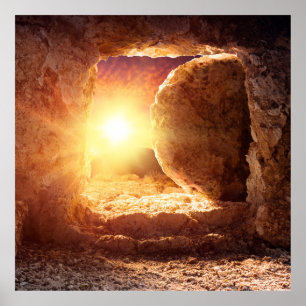 Tomb Empty with shroud at sunrise tomb of Jesus Poster