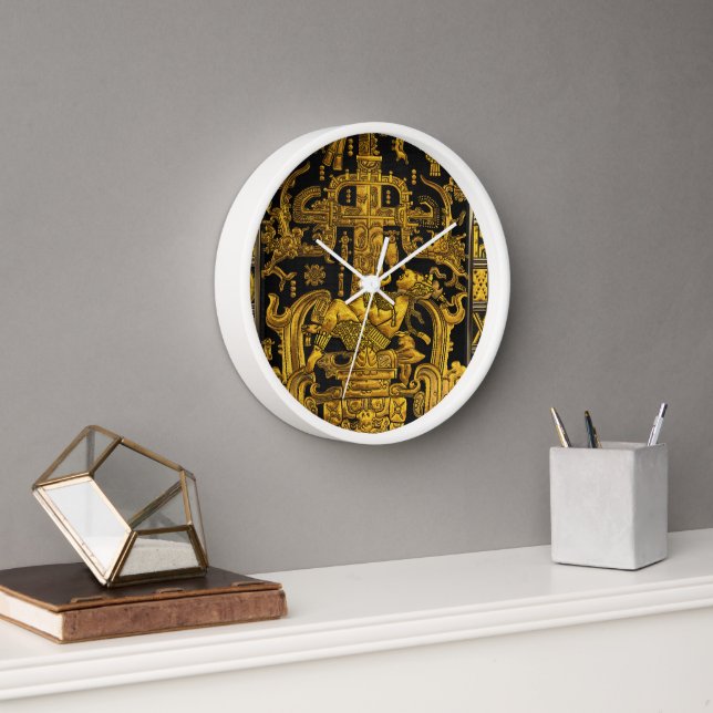 Tomb of Pakal - Gold Palenque Astronaut Clock (Office)