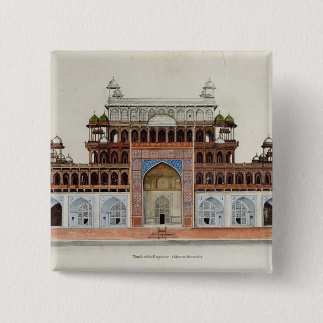 Tomb of the Emperor Akbur at Secundra 2 Inch Square Button (Front)