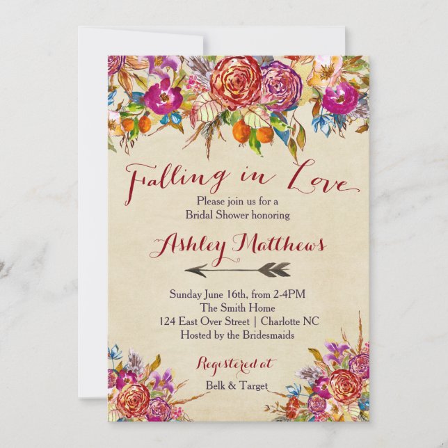 Tombant Dans L'Amour Floral Invitation De Douche N (Devant)