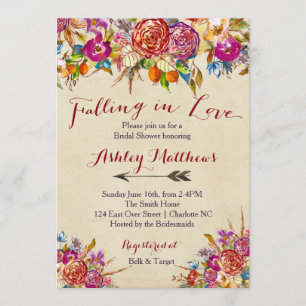 Tombant Dans L'Amour Floral Invitation De Douche N