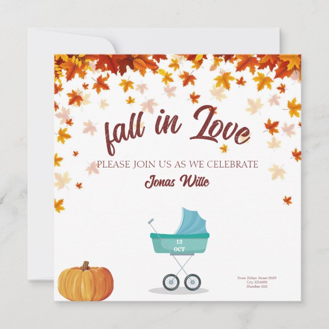 tomber amoureux Carte Baby shower, citrouille peti (Devant)