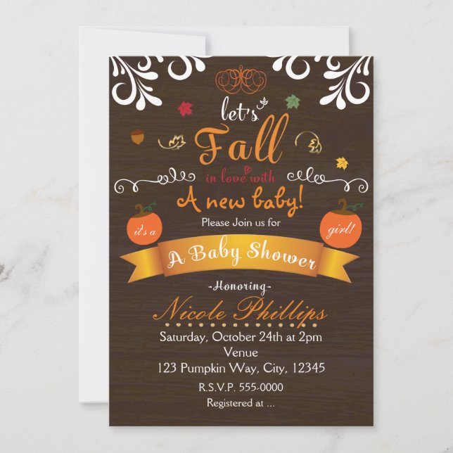 Tombons amoureux BABY SHOWER d'automne Invitation (Devant)