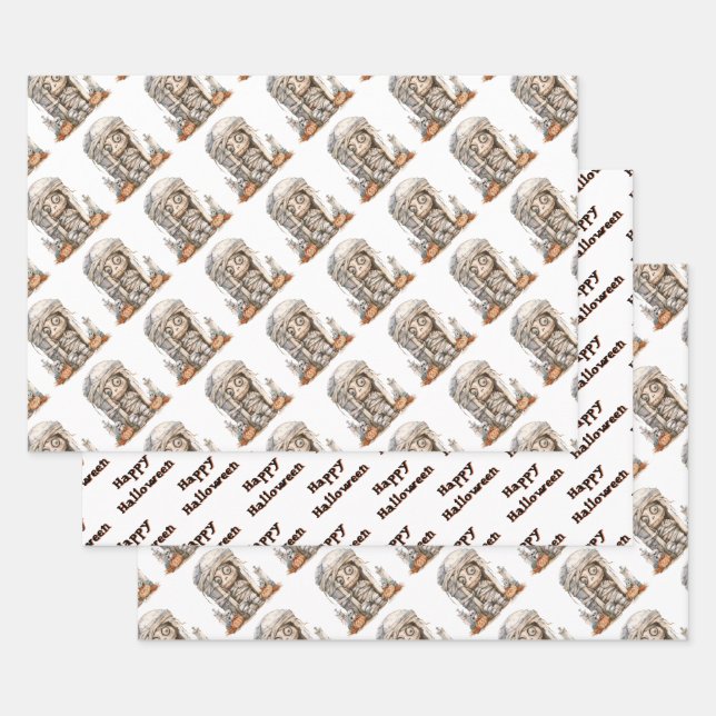 Tombside Trouble – Mummy Mischief & Mini Monsters Wrapping Paper Sheet (Set)