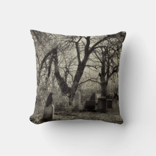 Tombstone Crow Throw Pillow