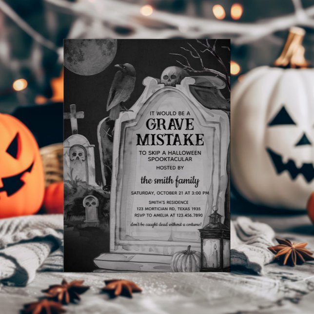 Tombstone Graveyard Halloween Party Invitation (Tombstone Grave Mistake Halloween Party Invitation)