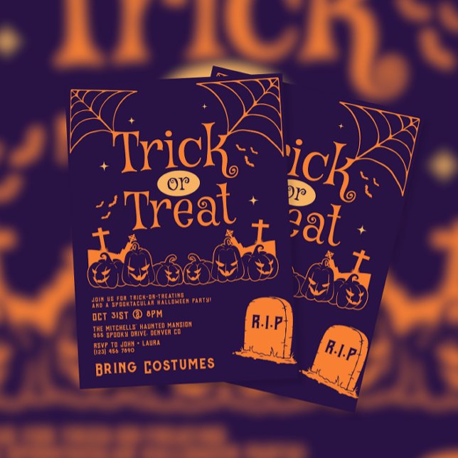 Tombstone Pumpkin Trick or Treat Halloween Party Invitation (Creator Uploaded)
