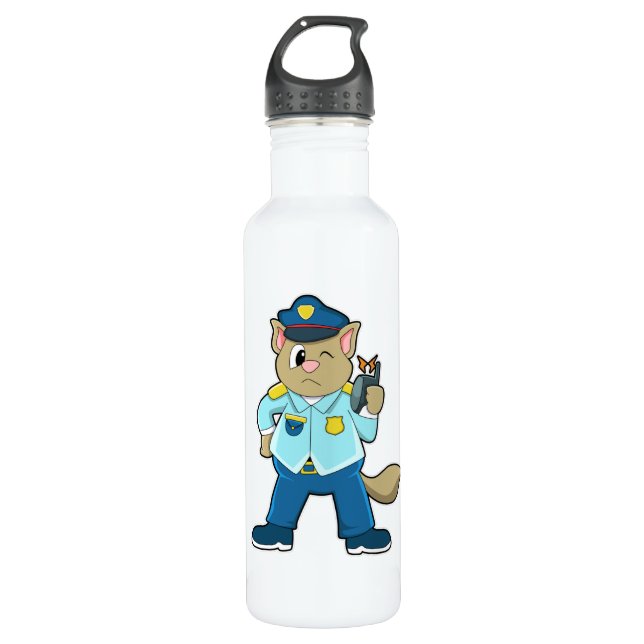 Tomcat as Police officer with Uniform & Microphone 710 Ml Water Bottle (Front)