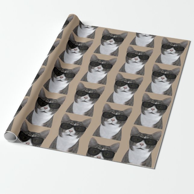 Tomcat Looks So Cool With Shades Wrapping Paper (Unrolled)