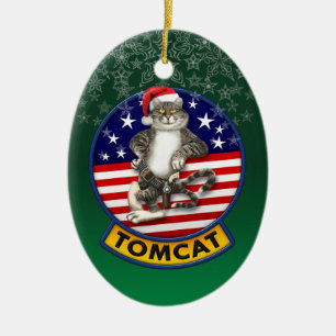 Tomcat Mascot Christmas Ceramic Ornament