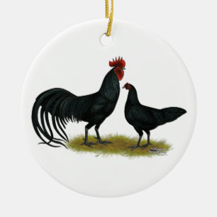 Tomeru Long Crower Chickens Ceramic Ornament