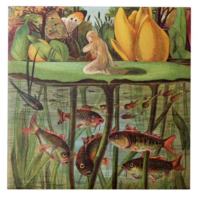 Tommelise very desolate on the water lily leaf, in tile (Front)