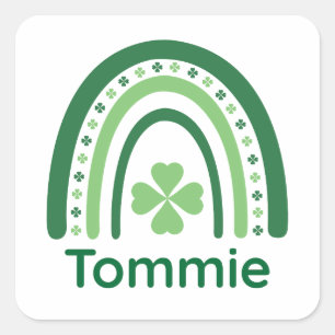 Tommie Name Clover Boho Rainbow Square Sticker