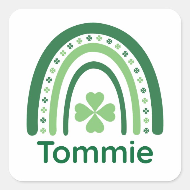 Tommie Name Clover Boho Rainbow Square Sticker (Front)