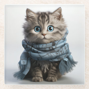 Tommy, the fluffiest Tabby Cat Glass Coaster