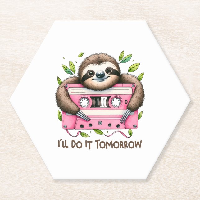 Tomorrow Funny Sloth Paper Coaster (Front)